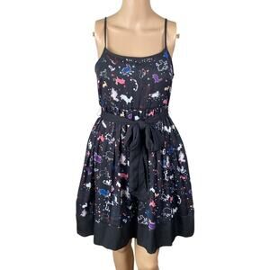 Y2K Erin Fetherston Black Rabbit Bunny Print Novelty Slip Dress SZ S
